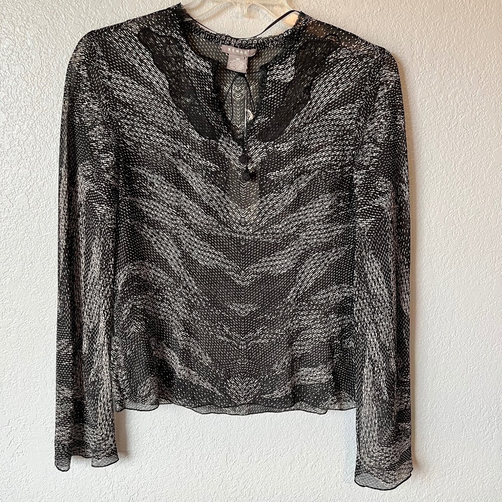 *FIRM PRICE* NWT - Kenar abstract print 100% silk sheer and lace top